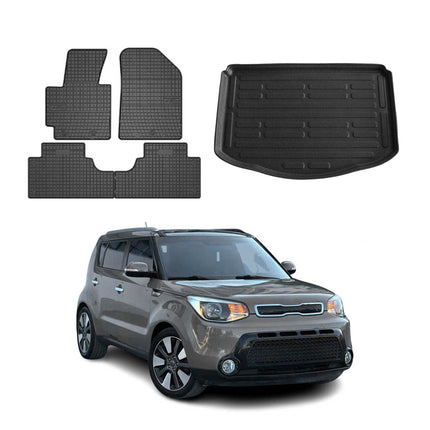 Fußmatten & Kofferraumwanne Set für Kia Soul 2014-2019 Gummi TPE Schwarz 5x