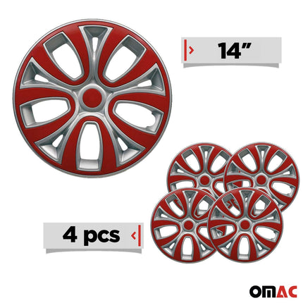 4x Radblenden Radkappen Radzierblenden für 14" Zoll Stahlfelgen Silber Rot