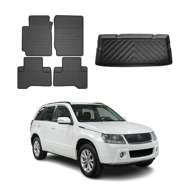 Fußmatten & Kofferraumwanne Set für Suzuki Grand Vitara 2005-2015 3tür Gummi 5x