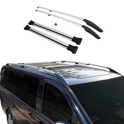 Dachreling + Dachträger Satz für VW Caddy 2015-2020 L2 Langer Alu Silber 4x