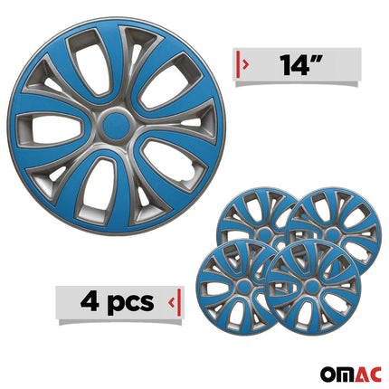 4x Radblenden Radkappen Radzierblenden 14" Zoll Grau Blau Glänzend