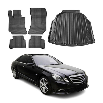 Fußmatten & Kofferraumwanne Set für Mercedes E Klasse W212 2009-2016 Gummi 5x