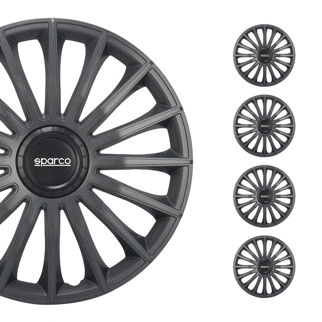 Radkappen Radzierblenden Sparco Treviso 14" Zoll Auto Abdeckung Set Grau 4x
