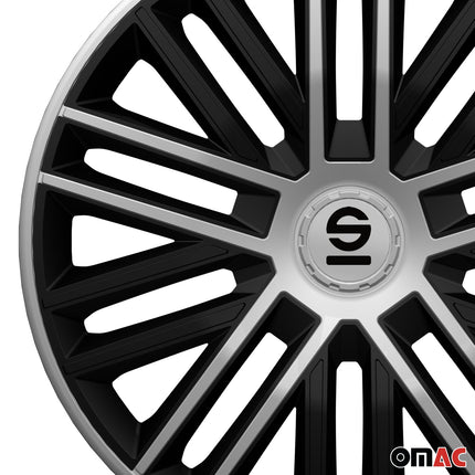Radkappen Radzierblenden Sparco Bergamo 16" Zoll Abdeckung Set Schwarz Silber 4x