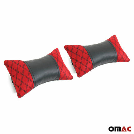 2 Stück KFZ Auto Kopfstütze Autositzkissen Nackenkissen Leder Schwarz Rot 8x30cm