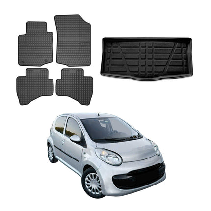 Fußmatten & Kofferraumwanne Set für Citroen C1 2005-2014 3tür Gummi Schwarz 5x