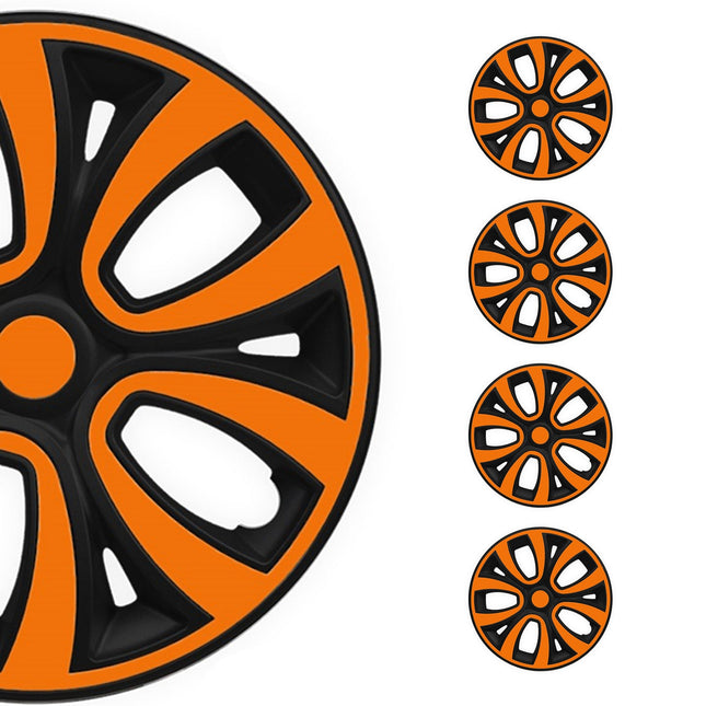4x Radkappen Radzierblenden Radblenden 15" Zoll Stahlfelgen Orange Matt Schwarz