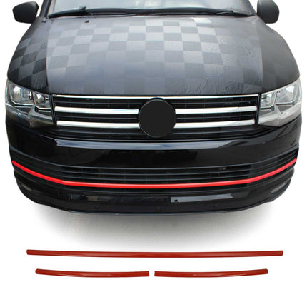 Kühlergrill Leisten Grillleisten für VW T6 2015-2019 Highline Edelstahl Rot 3tlg