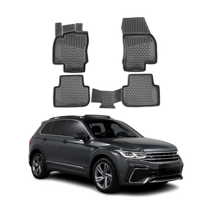 Gummimatten Fußmatten für VW Tiguan II 2016-2024 3D TPE Schwarz 4 tlg