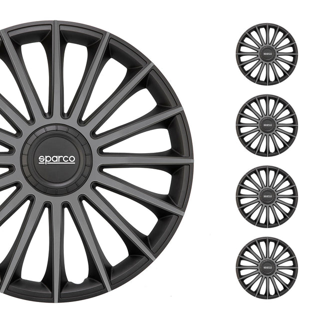 Radkappen Radzierblenden Sparco Treviso 15" Zoll Abdeckung Set Schwarz Grau 4x