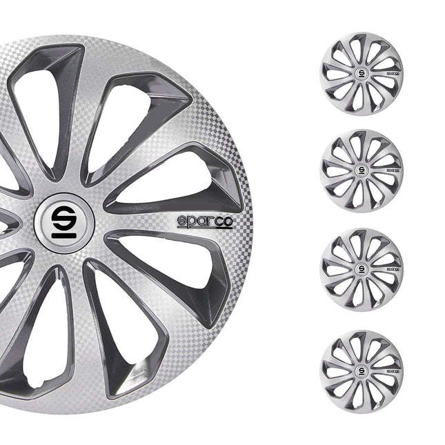 Radkappen Radzierblenden Sparco Sicilia 14" Zoll Abdeckung Silber Carbon Grau 4x