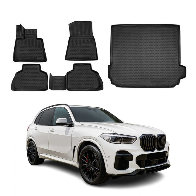 Fußmatten & Kofferraumwanne Set für BMW X5 G05 2019-2026 Gummi TPE Schwarz 5x