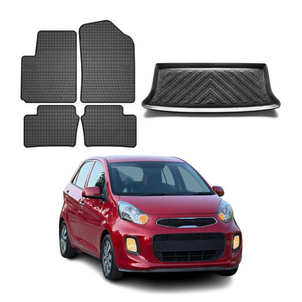 Fußmatten & Kofferraumwanne Set für Kia Picanto 5tür 2011-2017 5tür Gummi