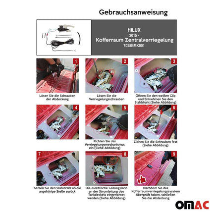Kofferraum Zentralverriegelung Schließanlage Set für Toyota Hilux VIII 2015-2026