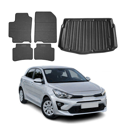 Fußmatten & Kofferraumwanne Set für Kia Rio 2017-2026 Gummi TPE Schwarz 5x