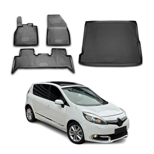 Fußmatten & Kofferraumwanne Set für Renault Scenic 2010-2016 Gummi 3D TPE 4x