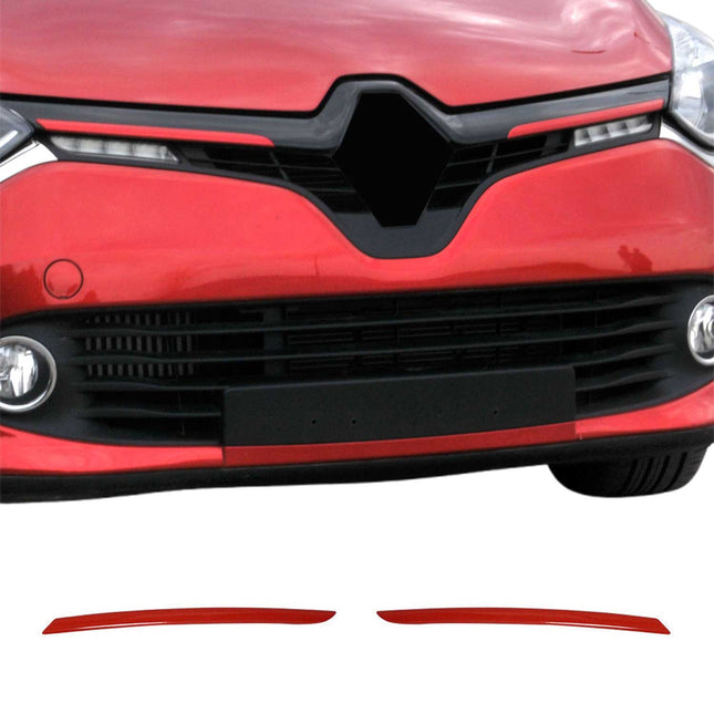 Kühlergrill Leisten Grillleisten für Renault Clio 2012-2019 Edelstahl Rot 2tlg