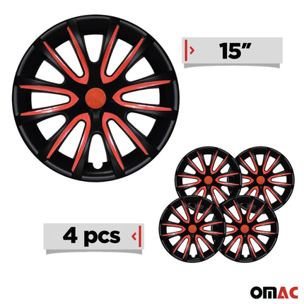 4x Radkappen Radzierblenden Radblenden für 15" Zoll Stahlfelgen Schwarz Rot
