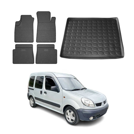 Fußmatten & Kofferraumwanne Set für Renault Kangoo 1999-2008 Gummi Schwarz 5x