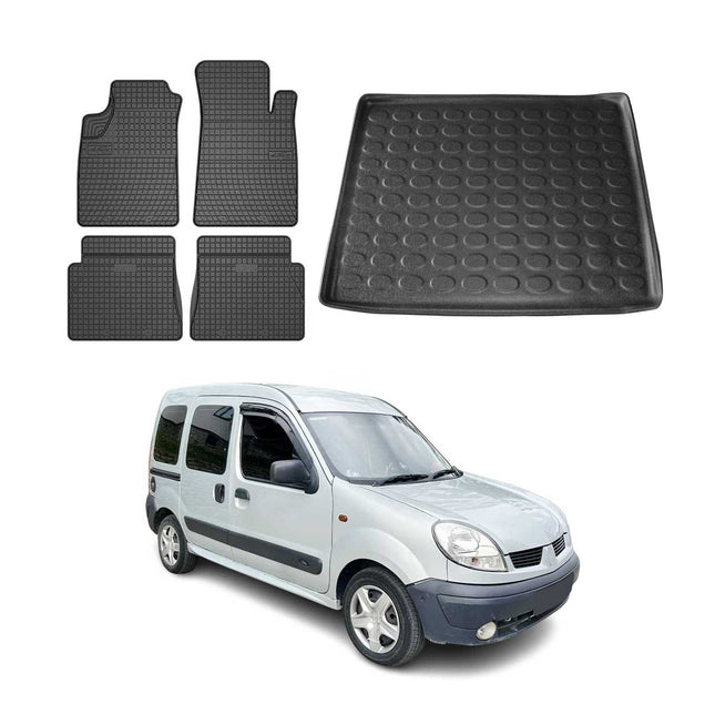 Fußmatten & Kofferraumwanne Set für Renault Kangoo 1999-2008 Gummi Schwarz 5x