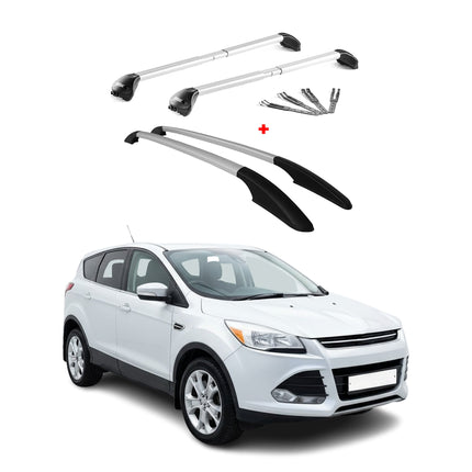 Dachreling + Dachträger Satz für Ford Kuga II 2012-2019 Alu Grau 4x