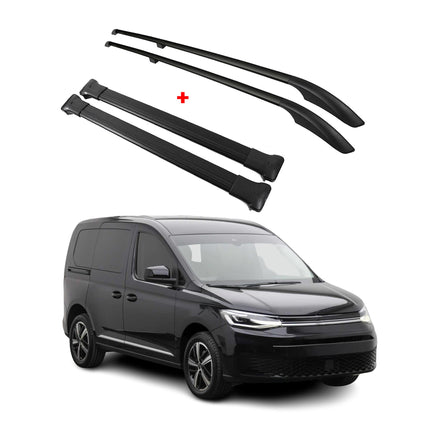 Dachreling + Dachträger Satz für VW Caddy 2020-2026 Kurzer Aluminium Schwarz 4x