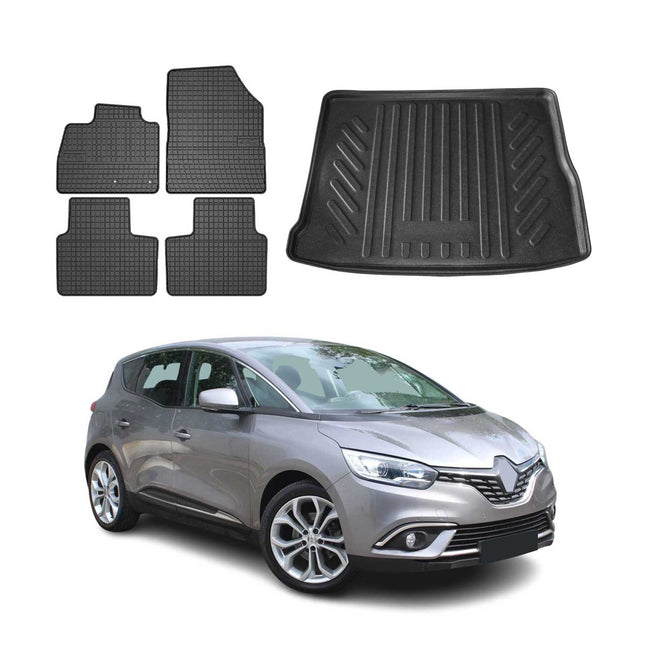 Fußmatten & Kofferraumwanne Set für Renault Scenic 2016-2022 Gummi Schwarz 5x