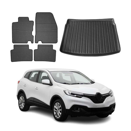 Fußmatten & Kofferraumwanne Set für Renault Kadjar 2015-2022 Gummi Schwarz 5x