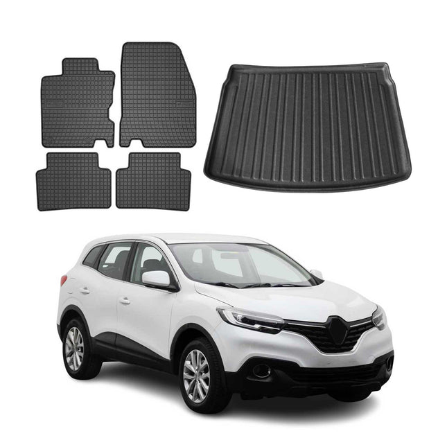 Fußmatten & Kofferraumwanne Set für Renault Kadjar 2015-2022 Gummi Schwarz 5x