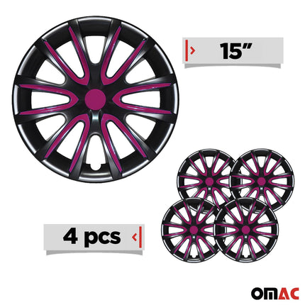 4x Radkappen Radzierblenden Radblenden 15" Zoll Stahlfelgen Matt Schwarz Lila