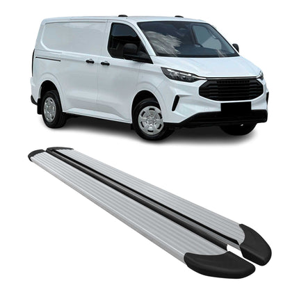 Trittbretter Seitenschweller für Ford Tourneo Custom 2023-2026 L1 Alu Silber 2x