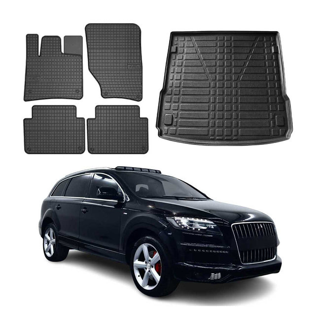 Fußmatten & Kofferraumwanne Set für Audi Q7 4LB 2006-2015 Gummi TPE Schwarz 5x