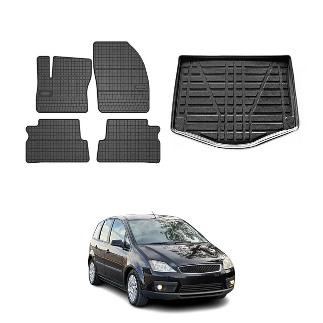 Fußmatten & Kofferraumwanne Set für Ford C-Max 2007-2010 Gummi TPE Schwarz 5x