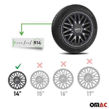 Radkappen Radzierblenden Sparco Roma 14" Zoll Auto Abdeckung Set Grau 4 Stück