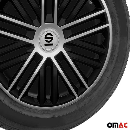 Radkappen Radzierblenden Sparco Bergamo 16" Zoll Abdeckung Set Schwarz Silber 4x
