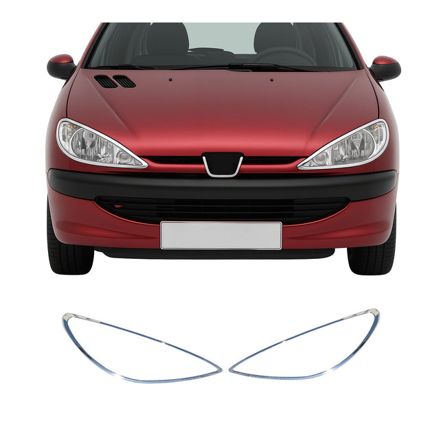 Scheinwerfer Leisten Scheinwerferblende für Peugeot 206 1998-2010 Chrom ABS 2tlg