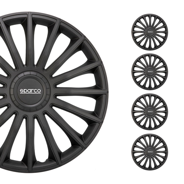 Radkappen Radzierblenden Sparco Treviso 16" Zoll Auto Abdeckung Set Schwarz 4x
