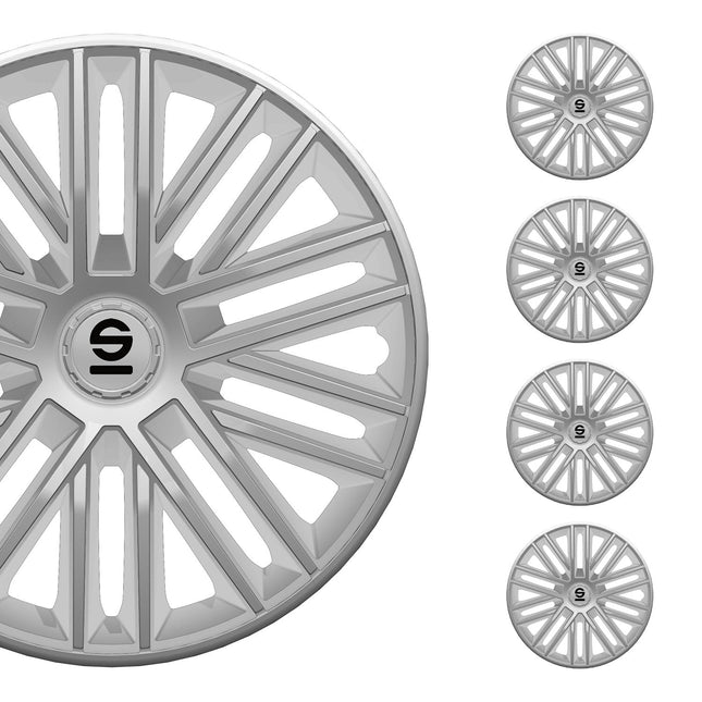 Radkappen Radzierblenden Sparco Bergamo 15" Zoll Auto Abdeckung Set Silber 4x