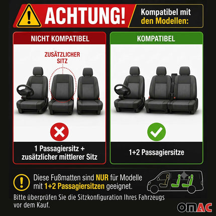 OMAC Gummimatten Fußmatten für Ford Transit 2014-2024 TPE Automatten Schwarz 2x