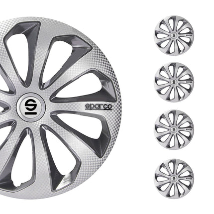 Radkappen Radzierblenden Sparco Sicilia 15" Zoll Abdeckung Silber Carbon Grau 4x