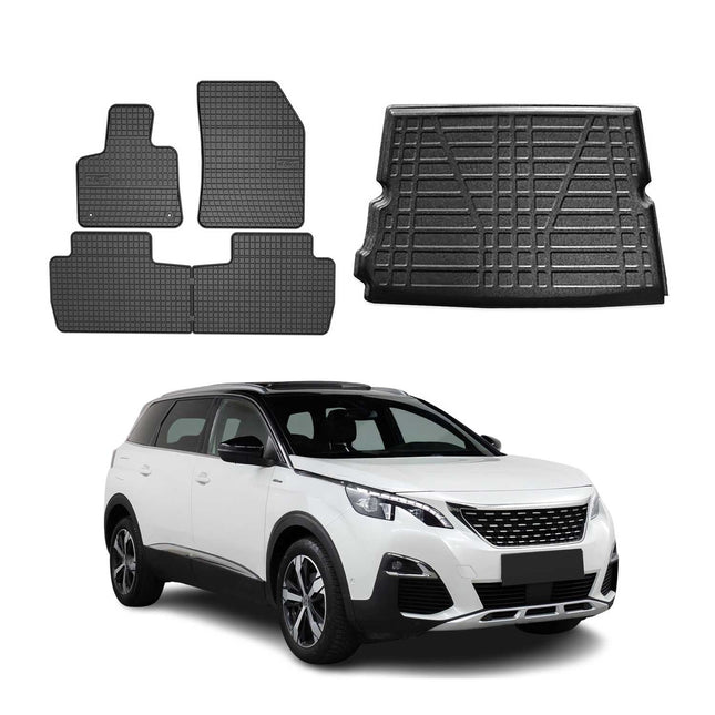 Fußmatten & Kofferraumwanne Set für Peugeot 5008 2016-2025 Gummi TPE Schwarz 5x