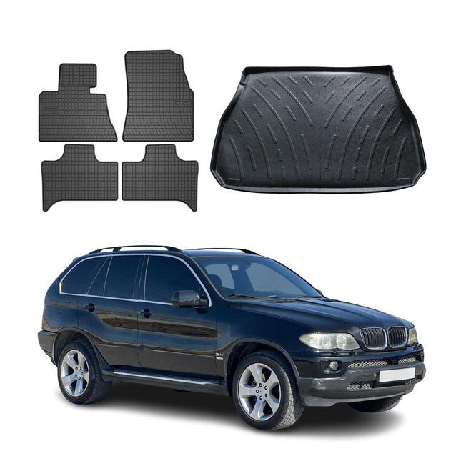 Fußmatten & Kofferraumwanne Set für BMW X5 E53 1999-2006 Gummi Schwarz TPE 5x