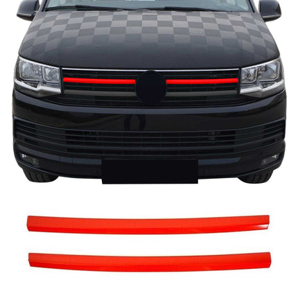 Kühlergrill Leiste Grillleisten für VW T6 alle 2015-19 Highline Edelstahl Rot 2x