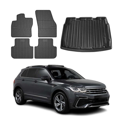 Fußmatten & Kofferraumwanne Set für VW Tiguan 2016-2024 Untere Schwarz Gummi 5x