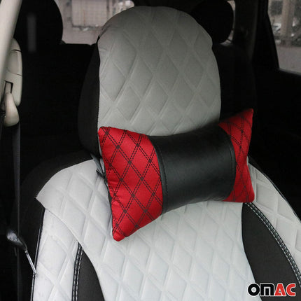 KFZ Auto Kopfstütze Sitzkissen Nackenstütze Textil & Leder Rot Schwarz 8x30 cm