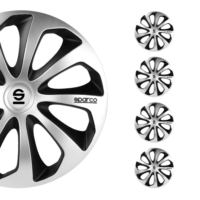 Radkappen Radzierblenden Sparco Sicilia 16" Zoll Abdeckung Set Silber Schwarz 4x