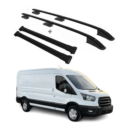 Dachreling + Dachträger für Ford Transit 2015-26 L3 Langer Radstand Alu Schwarz