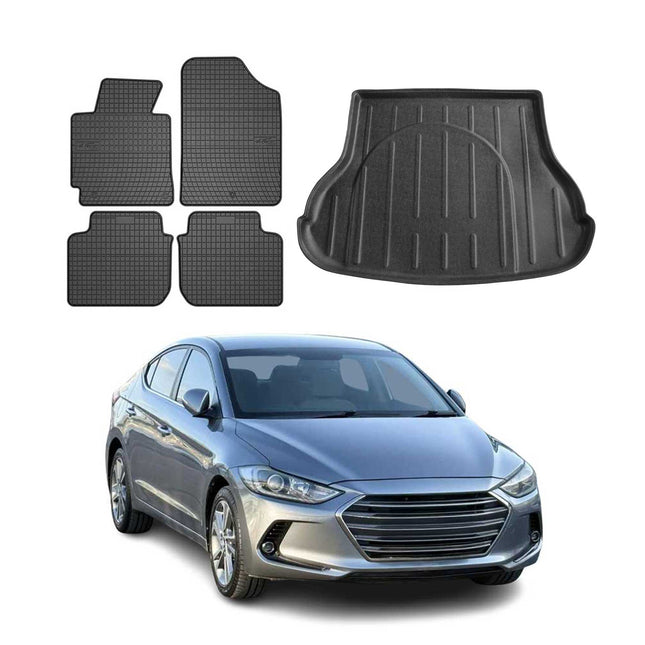 Fußmatten & Kofferraumwanne Set für Hyundai Elantra 2010-2015 Gummi Schwarz 5x