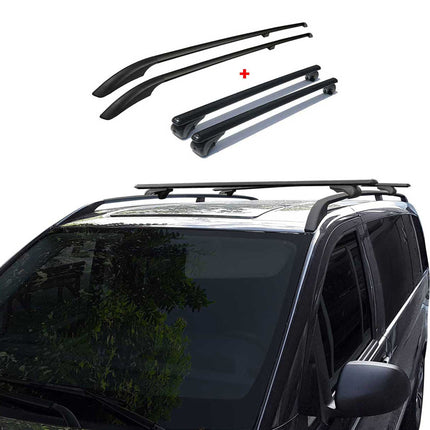Dachreling + Dachträger SET für VW Caddy 2020-2026 Kurzer Aluminium Schwarz 4tlg