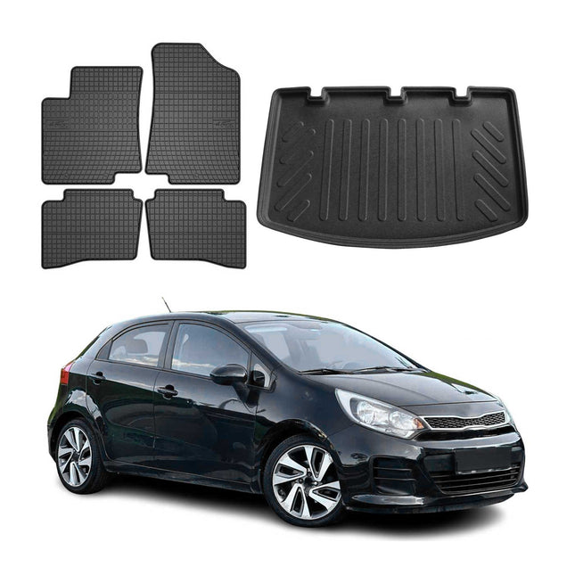 Fußmatten & Kofferraumwanne Set für Kia Rio Schrägheck 2011-2017 Gummi 5x